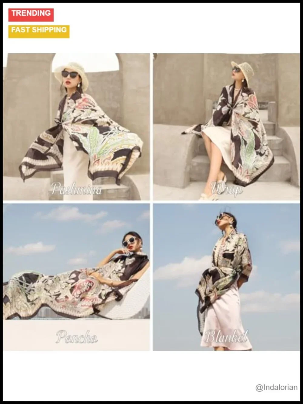100% Mulberry Silk Pashmina Shawl for Women Oversized Wrap